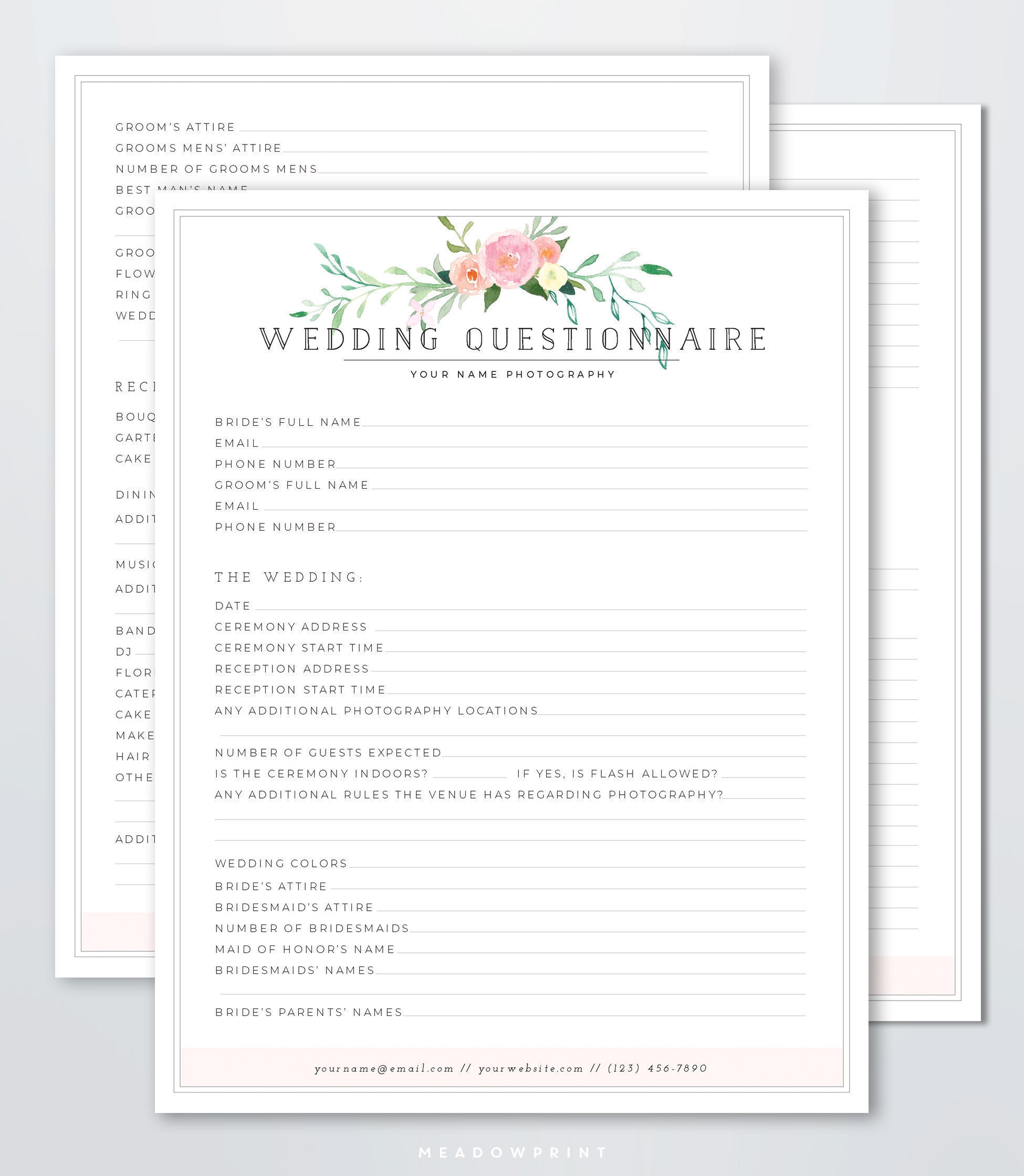 Wedding Photography Questionnaire Template