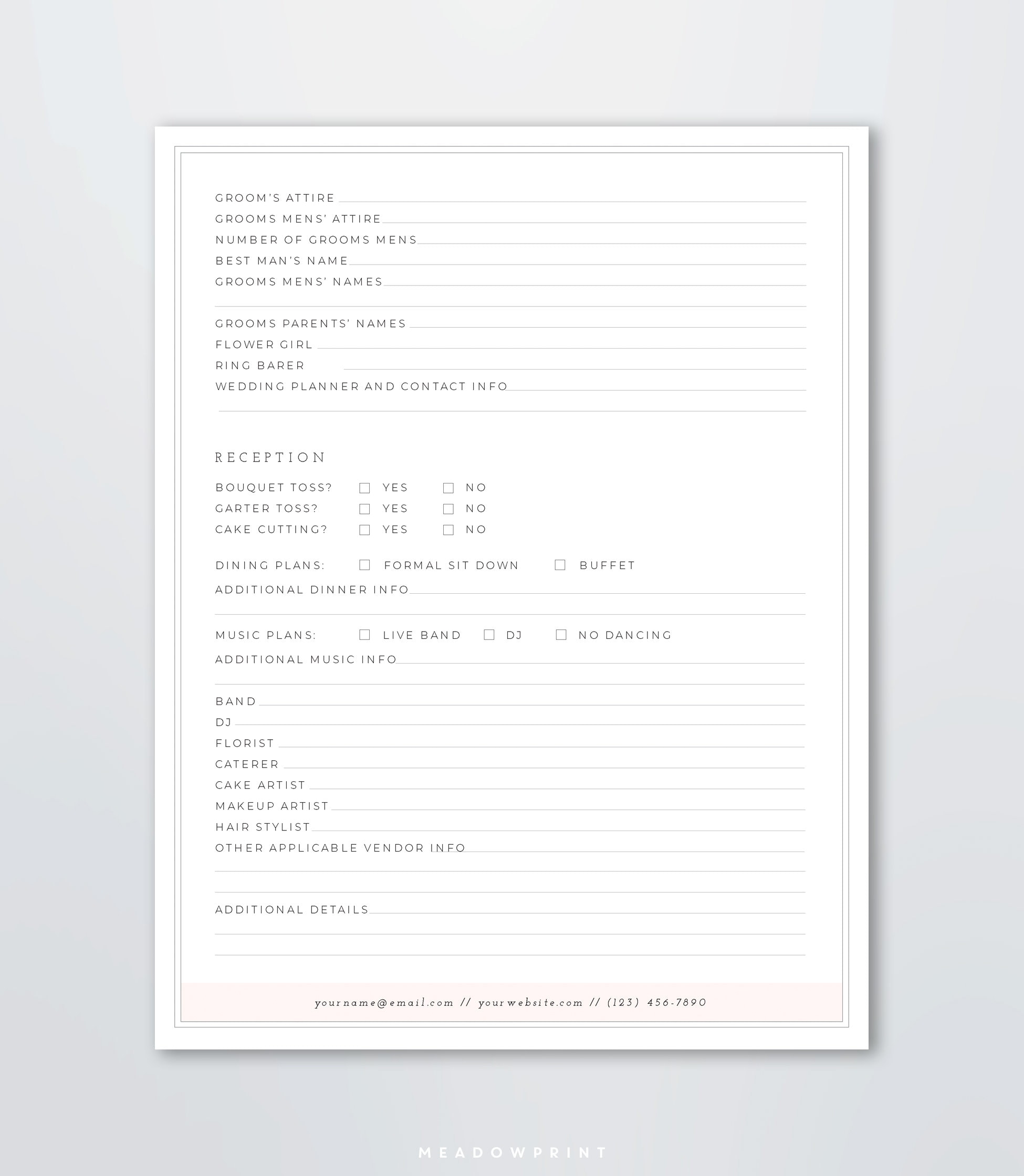 Wedding Photography Questionnaire Template Pre Wedding Etsy