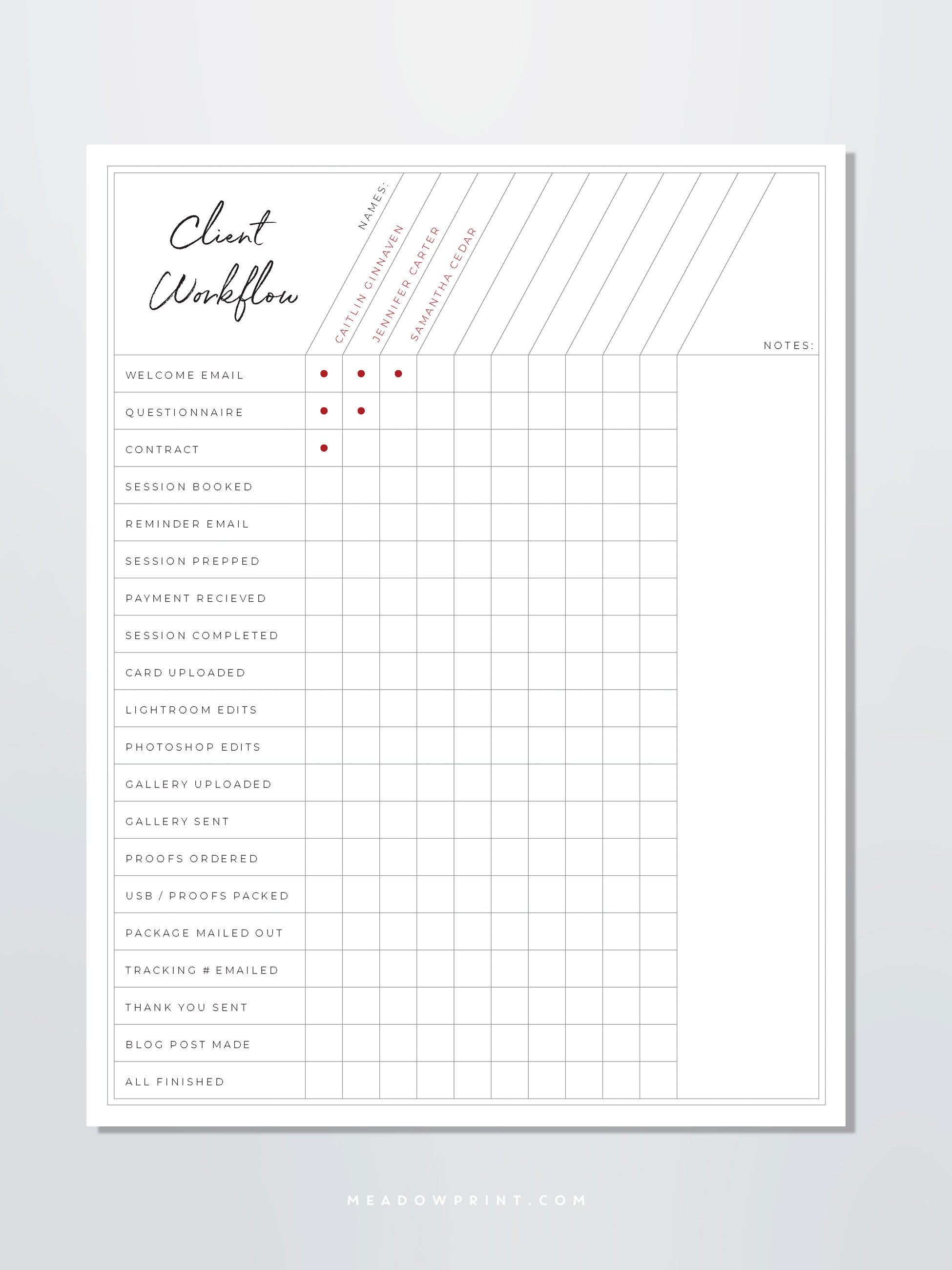 Photographer Client Workflow Chart Template Photography Workflow Sheet