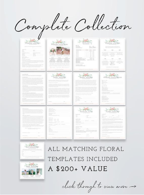 Complete Collection Photography Business Forms Set Wedding Photographer Contract Template Bundle Photography Pricing Sheet Template Invoice