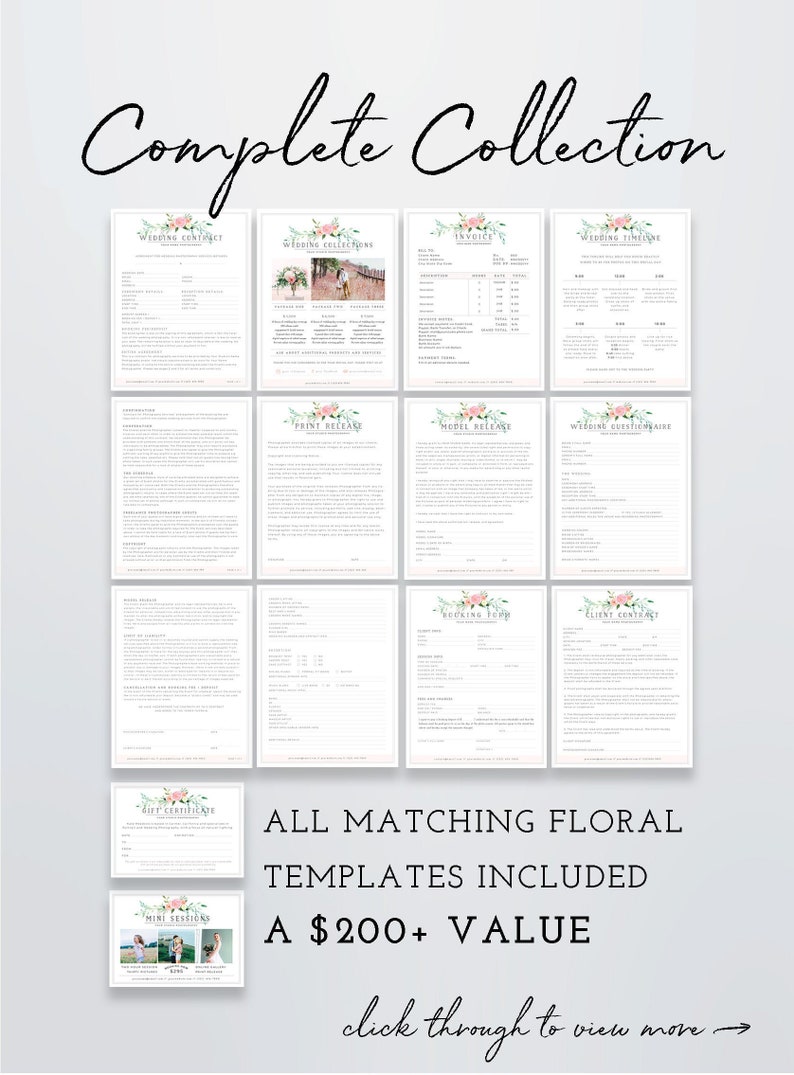 Peut inclure: Une collection de mod&egrave;les de mariage imprimables avec des motifs floraux. Les mod&egrave;les comprennent un contrat de mariage, un calendrier de mariage, une facture, une autorisation de reproduction, une autorisation de mod&egrave;le, un questionnaire de mariage, un formulaire de r&eacute;servation et un contrat client. Les mod&egrave;les sont disponibles en t&eacute;l&eacute;chargement et constituent un excellent moyen de vous aider &agrave; planifier votre mariage.