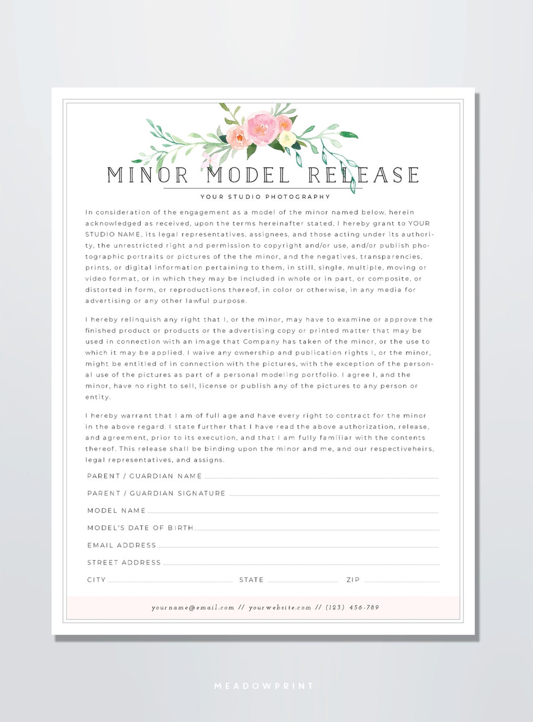 Minor Model Release Form Photo Model Release Template Family
