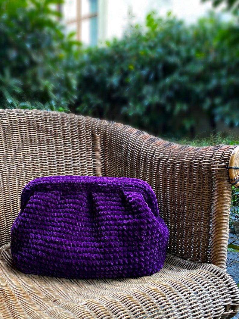 Handmade Velvet Bag, Evening Crochet Pouch Bag, Knitted Clutch Bag image 5