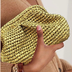 Gold Raffia Bag, Silver Raffia Clutch, Handmade Raffia Bag, Evening ...