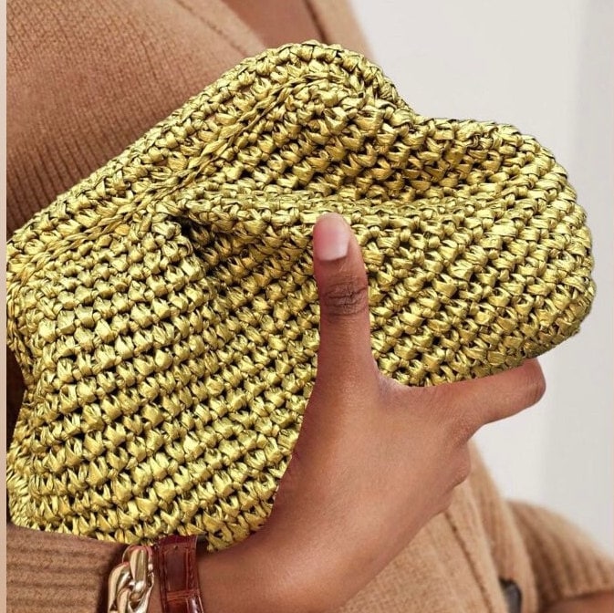 Gold Raffia Bag Silver Raffia Clutch Handmade Raffia Bag Etsy