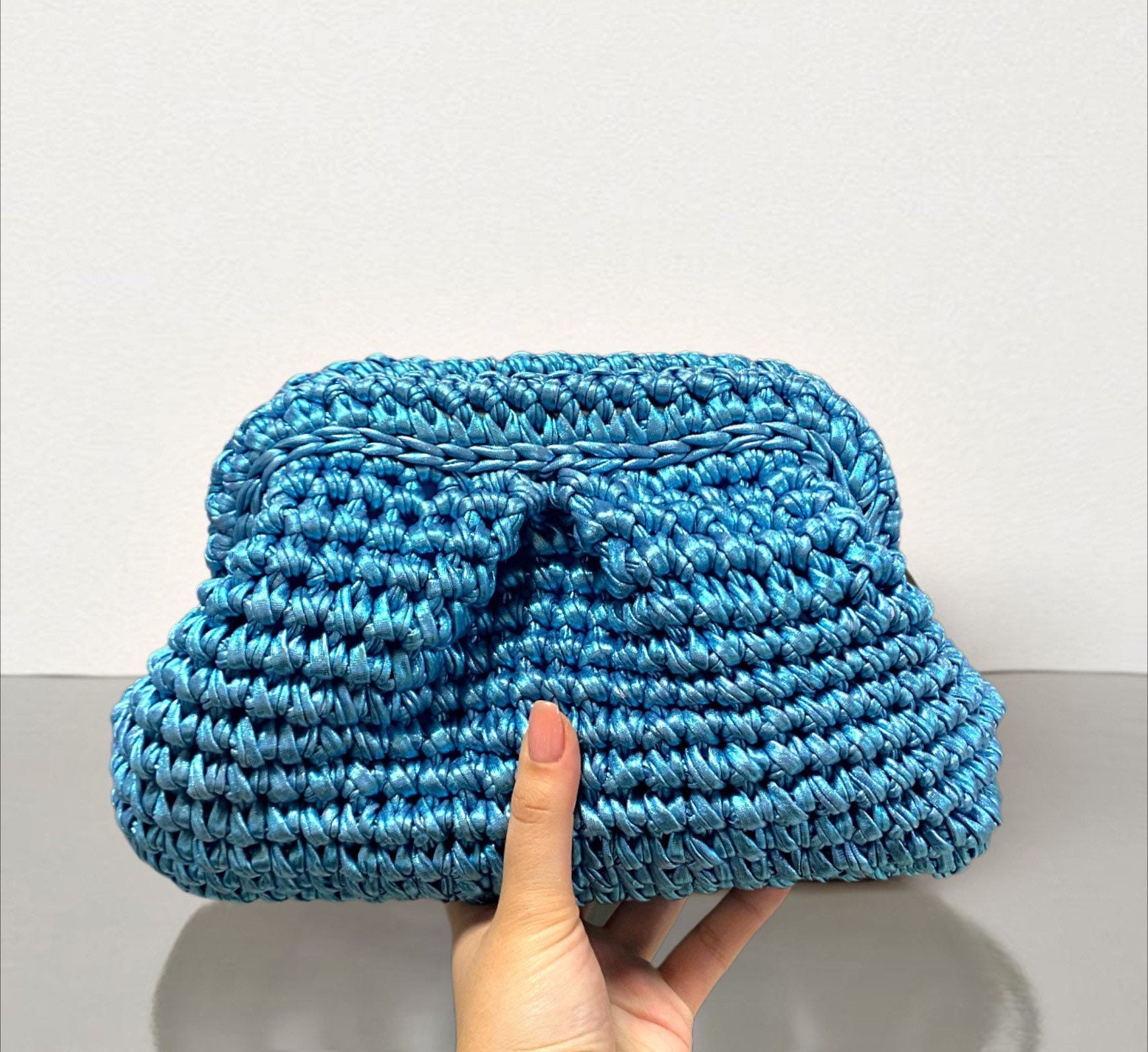 Handmade Raffia Bag Evening Crochet Pouch Bag Knitted Clutch 