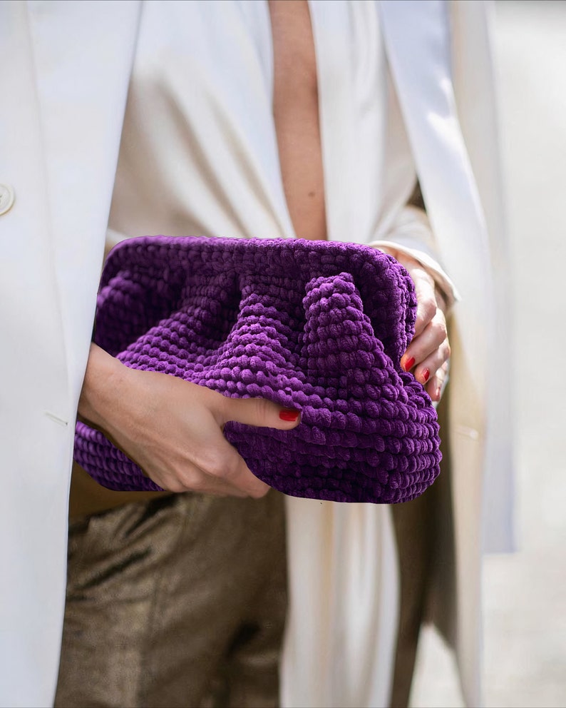 Handmade Velvet Bag, Evening Crochet Pouch Bag, Knitted Clutch Bag image 1