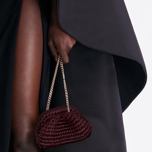 Cartera de piel, Cartera burdeos, Bolso metálico hecho a mano, Bolso de noche de crochet, Cartera de punto, Cartera metálica