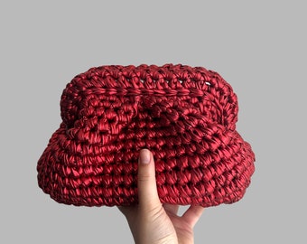 Clutch van leer of metallic koord, handgemaakte gehaakte avondtasje, gebreide feestportemonnee, zakje met textuur, cadeau voor haar