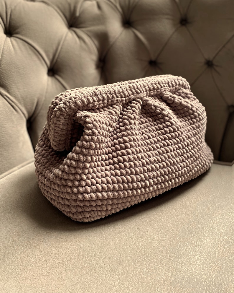 Handmade Velvet Bag, Evening Crochet Pouch Bag, Knitted Clutch Bag image 3