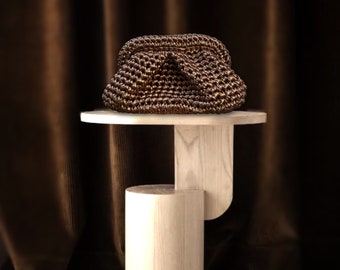 Clutch van leer of metallic koord, handgemaakte gehaakte avondtasje, gebreide feestportemonnee, zakje met textuur, cadeau voor haar