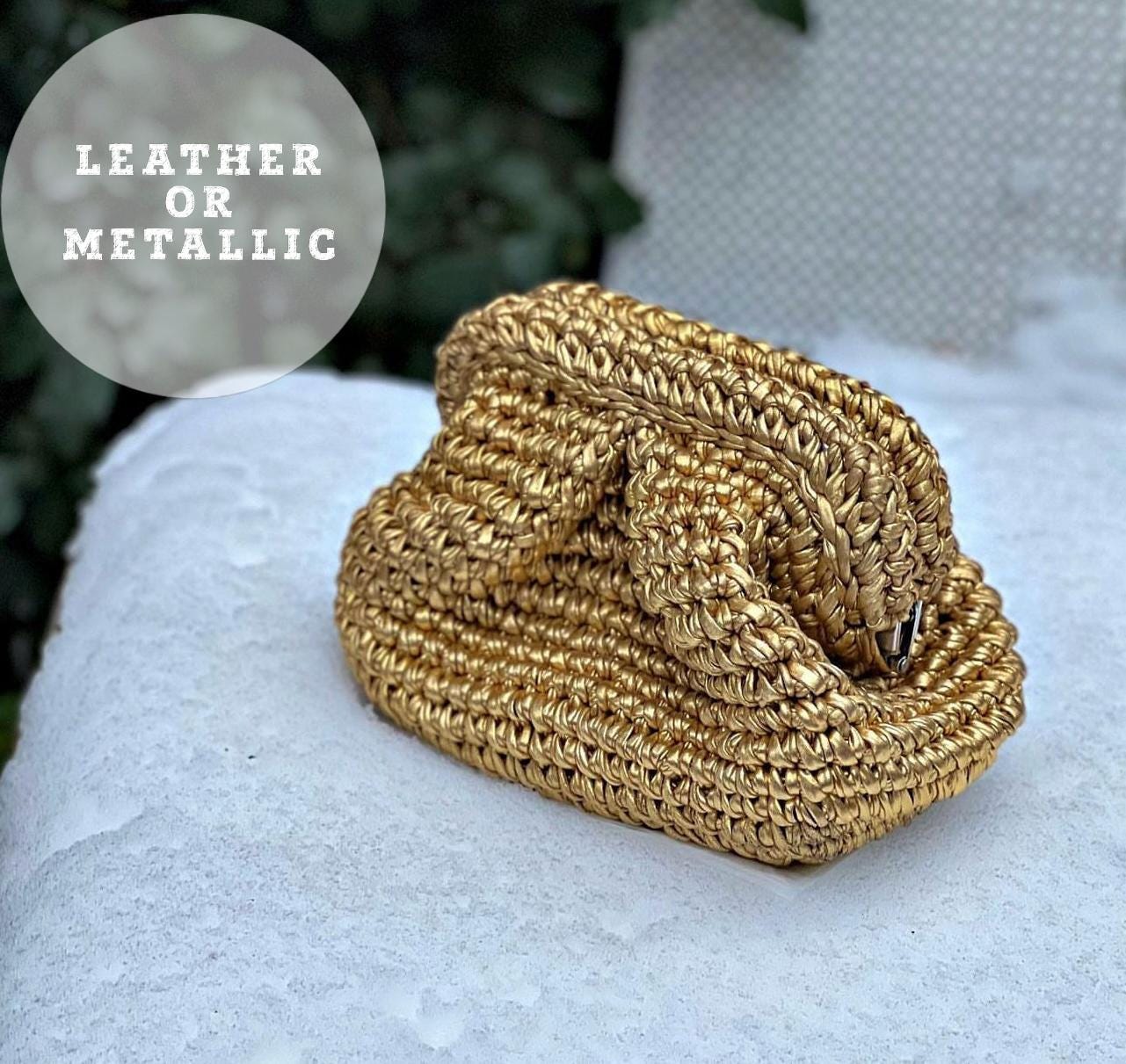 Clutch van leer of metallic koord, handgemaakte gehaakte avondtasje, gebreide feestportemonnee, zakje met textuur, cadeau voor haar