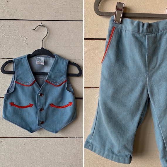 1970s Little Cowboy | Vest + Pants Set | Boys Deni