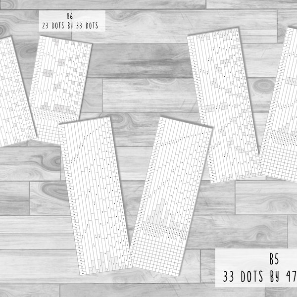 B5 & B6 Journal Grid Spacing Guides - Print Your Own | 33x47 dots and 23x33 dots