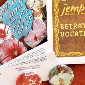 Jempol #6 - Spezial Set. Akkordeon gebunden Riso Kunstdrucke Version, faltbares Poster, hinter den Kulissen Zine, Blume Button