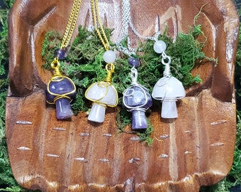 Crystal Wire Wrapped Mushroom Necklace
