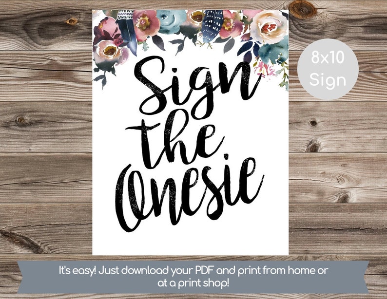 Sign the Onesie Guestbook Baby Shower Guestbook Sign Floral Baby Shower Sign Flowers Baby Shower Decorations Printable Sign Bohemian 107