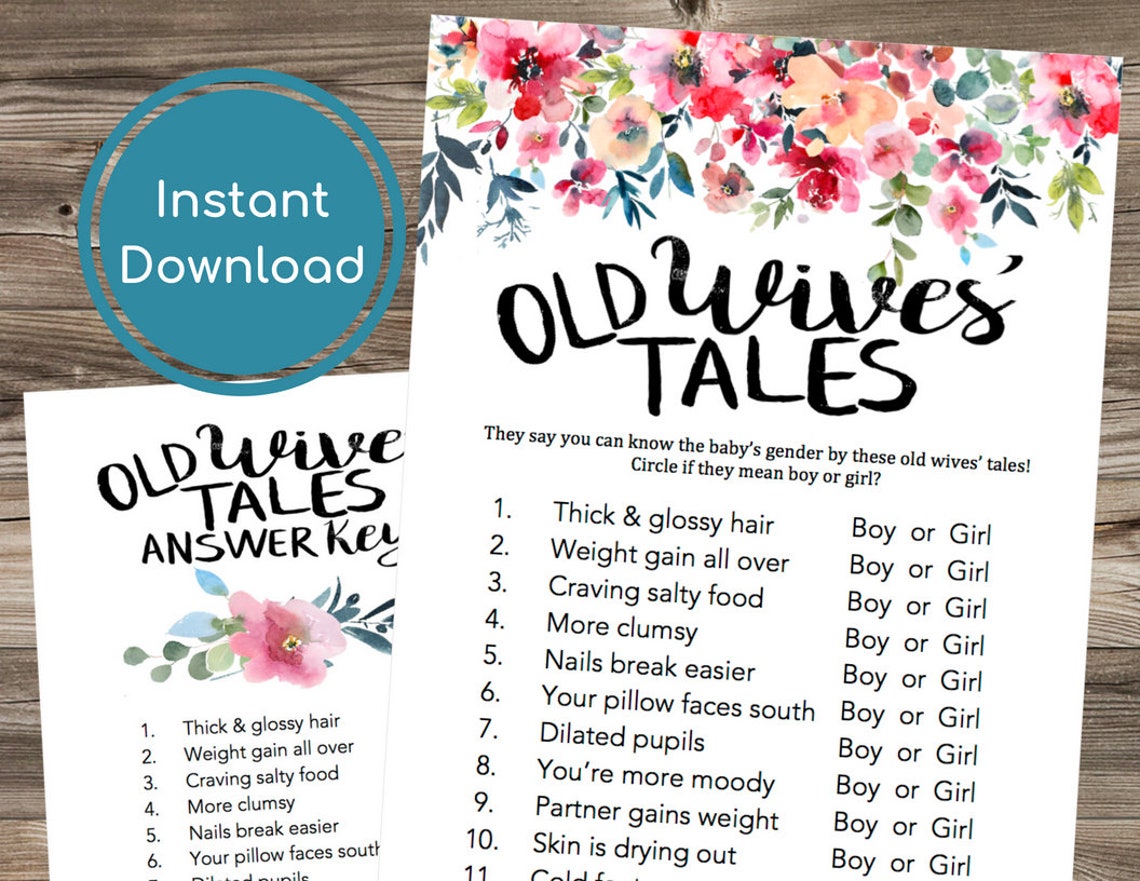 Old Wives Tale Game-old Wives Tale for Gender Reveal-printable | Etsy