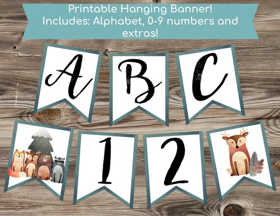 Hanging Banner Alphabet Banner Printable Banner Woodland Decorations Birthday Party Decorations Baby Shower Decorations Woodland Animal 104