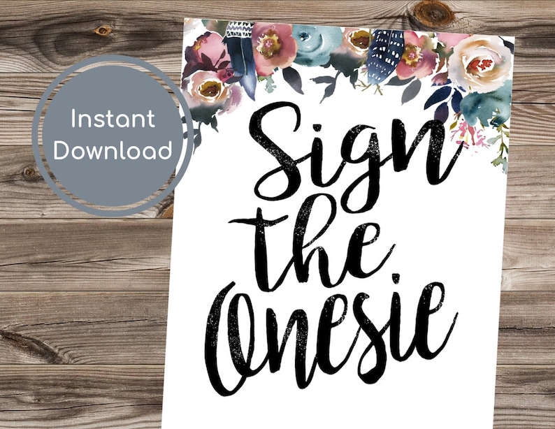 Sign the Onesie Guestbook Baby Shower Guestbook Sign Floral Baby Shower Sign Flowers Baby Shower Decorations Printable Sign Bohemian 107