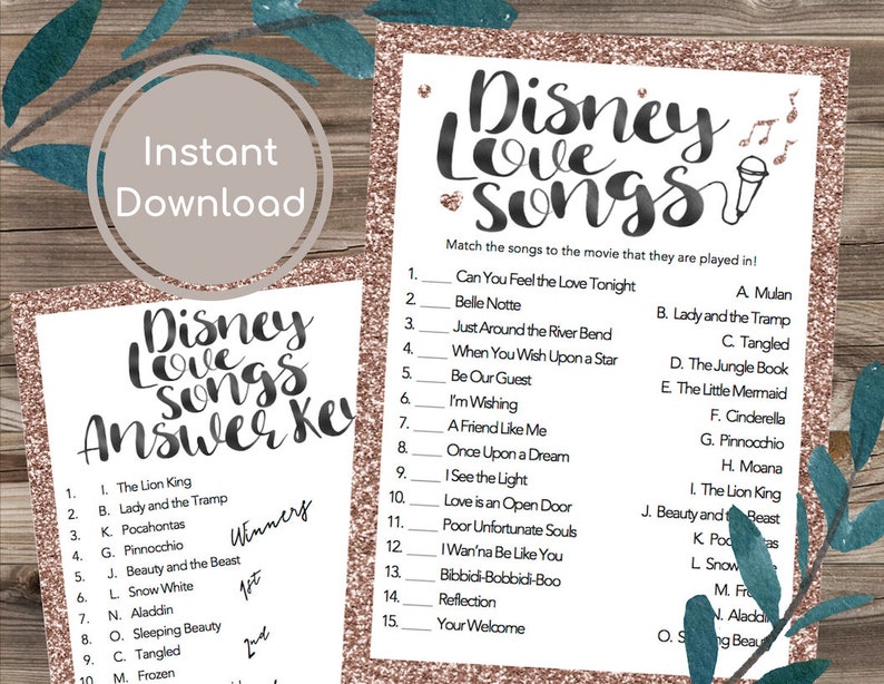Match the Disney Love Song Game-disney Love Songs Bridal | Etsy