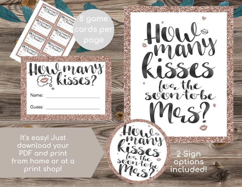 How Many Kisses for the Misses Game Printable Bridal