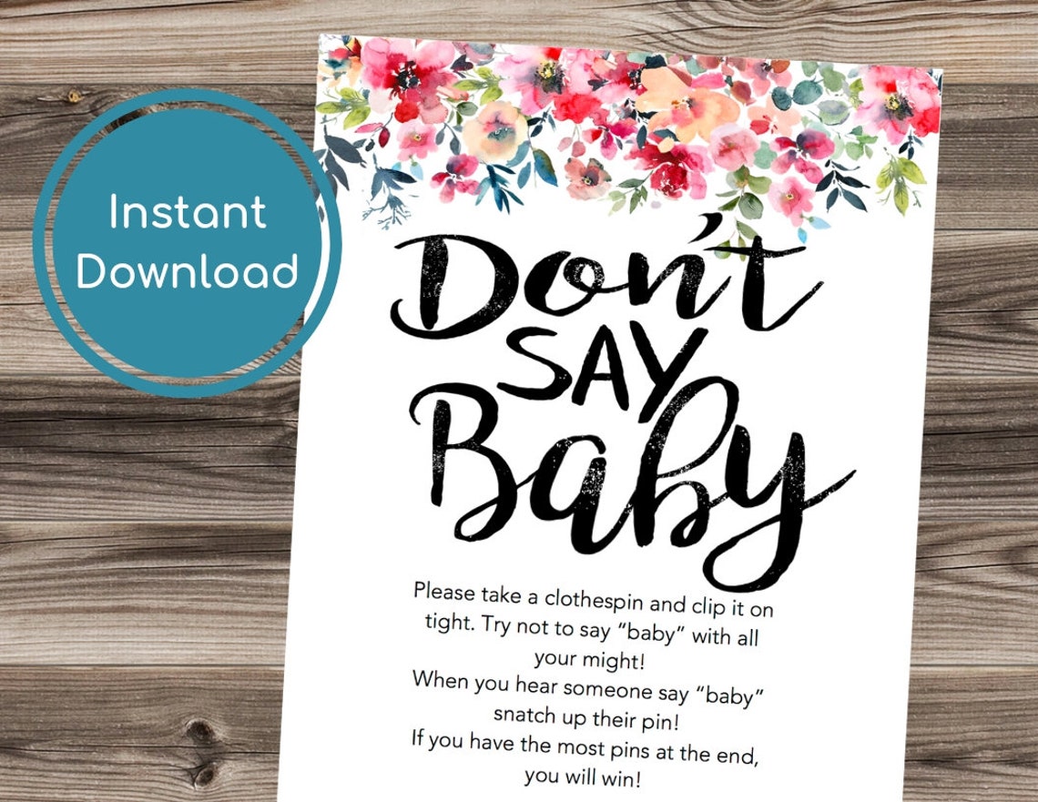 Dont Say Baby Clothespin Printable Baby Games Dont Say Baby Etsy