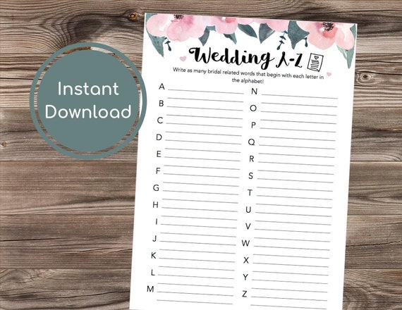 Wedding A to Z Game Wedding A-Z Game Printable Bridal Shower | Etsy