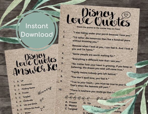Match The Disney Love Quotes Game Printable Disney Bridal Etsy