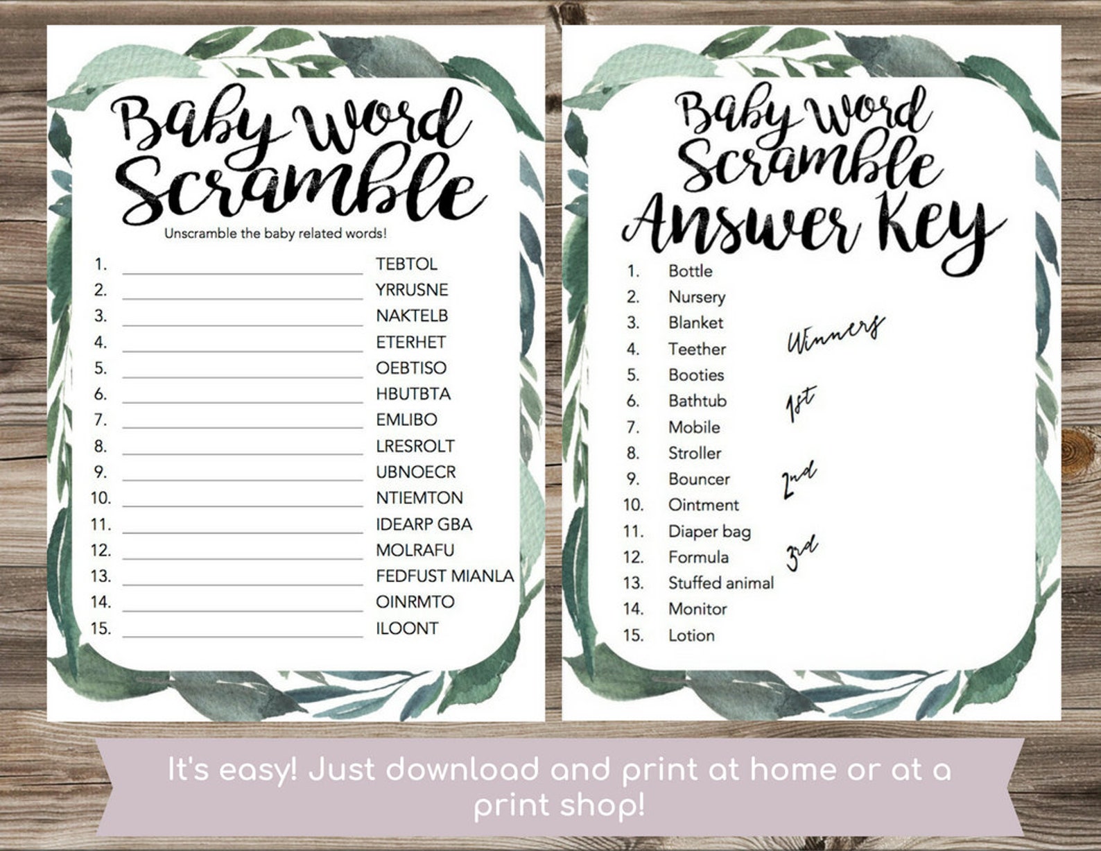 Word Scramble Unscramble the Words Baby Shower Games Etsy