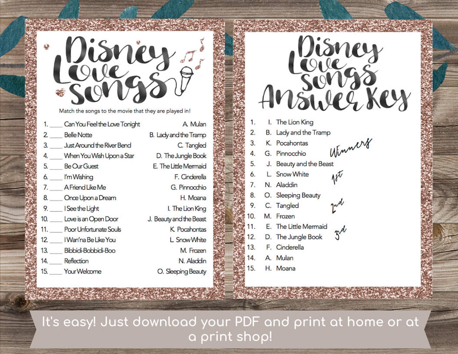 Match the Disney Love Song Game-disney Love Songs Bridal | Etsy