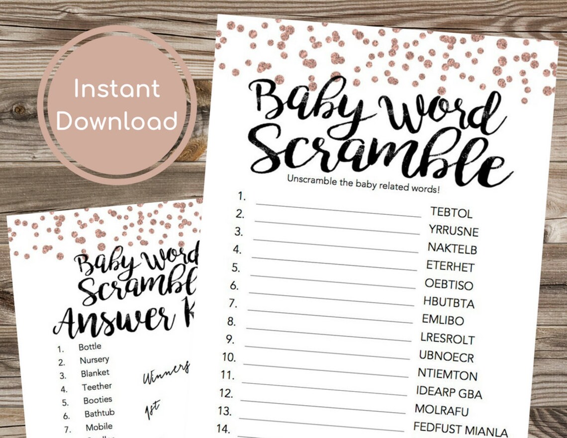 Word ScrambleUnscramble the WordsGold Baby Shower Etsy