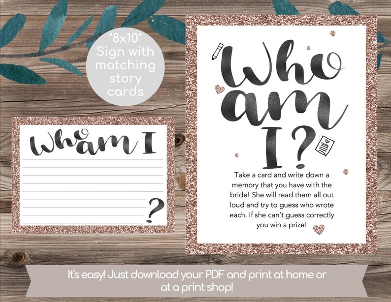 Who Am I Bridal Shower Game Who Am I Game Write A Memory With Etsy