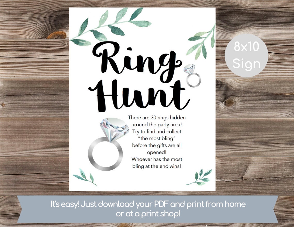 Ring Hunt Game Printable Bridal Shower Game Ring Hunt Sign Etsy