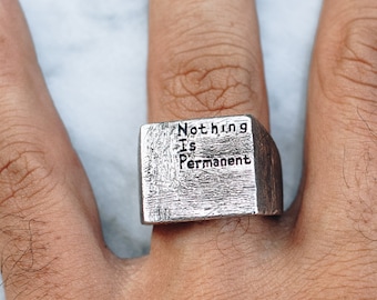 Pink Silver Ring, Pinky Ring Men, Nothing Is Permanent Ring, Sterling Silver Esoteric Ring, Mens Square Ring, Gothic Jewelry, Statement
