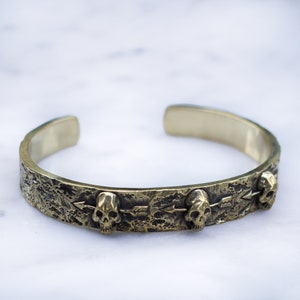 Brass Skull and Arrow Cuff Bracelet for Men or Women | Gothic Rustic Skull Jewelry