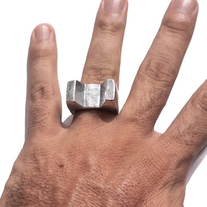 Abstract Silver Ring for Men, Irregular Shape, Rugged Silver Rings, Heavy Metal Jewelry