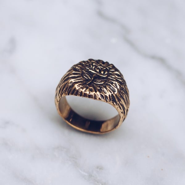 Rugged Rose Ring Gold Brass | Rose Rings for Men, Rose Rings for Women, Signet Ring Gold, Rustic Vintage Antique Gold Ring