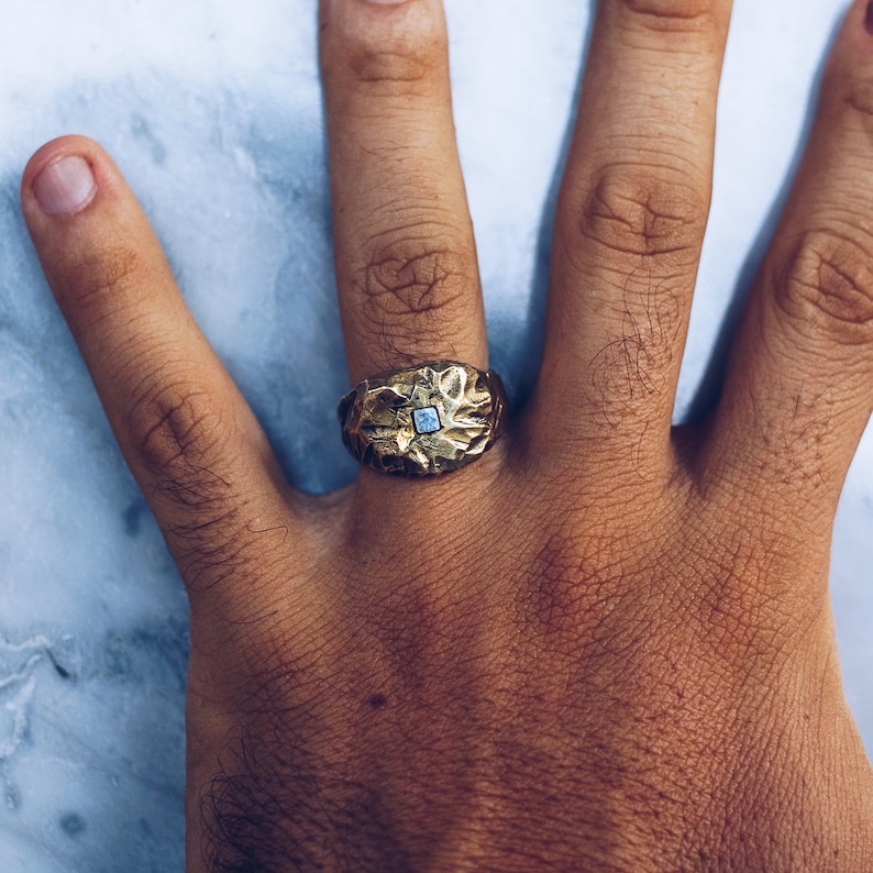 Mens Gold Hammered Pinky Ring Vintage Rings Chunky Brass Etsy