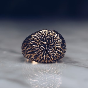 Engraved Rose Ring Gold Brass | Rose Rings for Women, Mens Gold Brass Ring, Signet Ring Gold, Rustic Vintage Antique Gold Ring