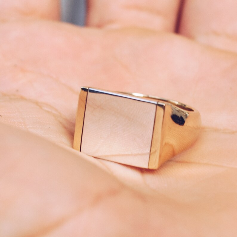Unique Mens Ring Gold Brass Sterling Silver Square Rings Mixed Metal Ring Flat Top for Men and Women Pinky Ring