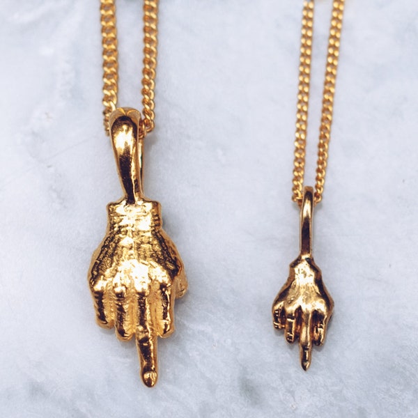 Middle Finger Necklace | 24K Gold Middle Finger Jewelry, Gold Plated Flipping Off Necklace, Edgy Necklace for Women