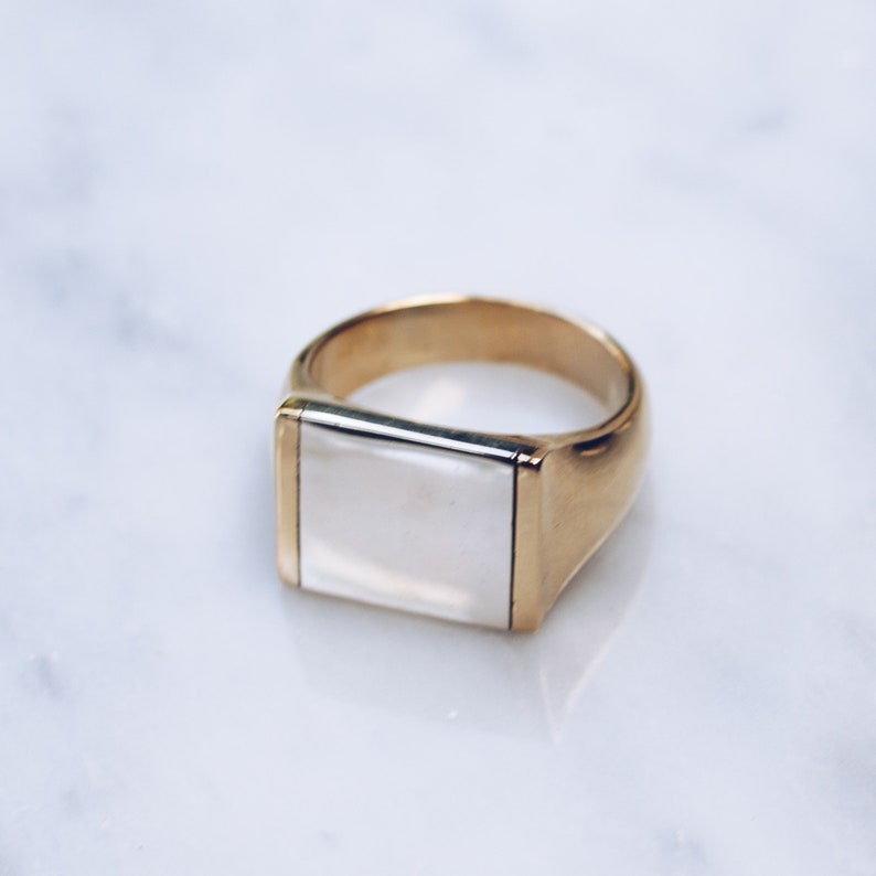 Unique Mens Ring Gold Brass Sterling Silver Square Rings Mixed Metal Ring Flat Top for Men and Women Pinky Ring
