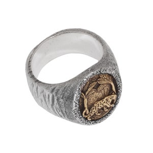 Mens Jaguar Ring | Brass and Silver Ring, Tropical Jungle Jewelry, Engraved Panther Ring, Chunky Rings, Big Cat Rings, Heavy Rings for Men