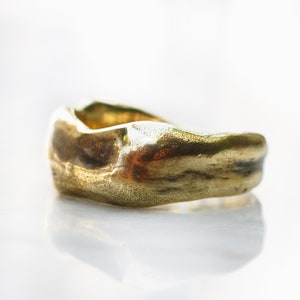 Rugged Abstract Band Ring Gold Brass Unique Mens Band Rings, Hammered Ring, Pinky Ring image 1