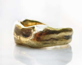 Rugged Abstract Band Ring Gold Brass | Unique Mens Band Rings, Hammered Ring, Pinky Ring