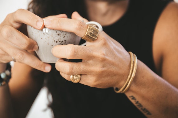 Square Mens Ring in Sterling Silver Hammered Rugged Oxidized Rings