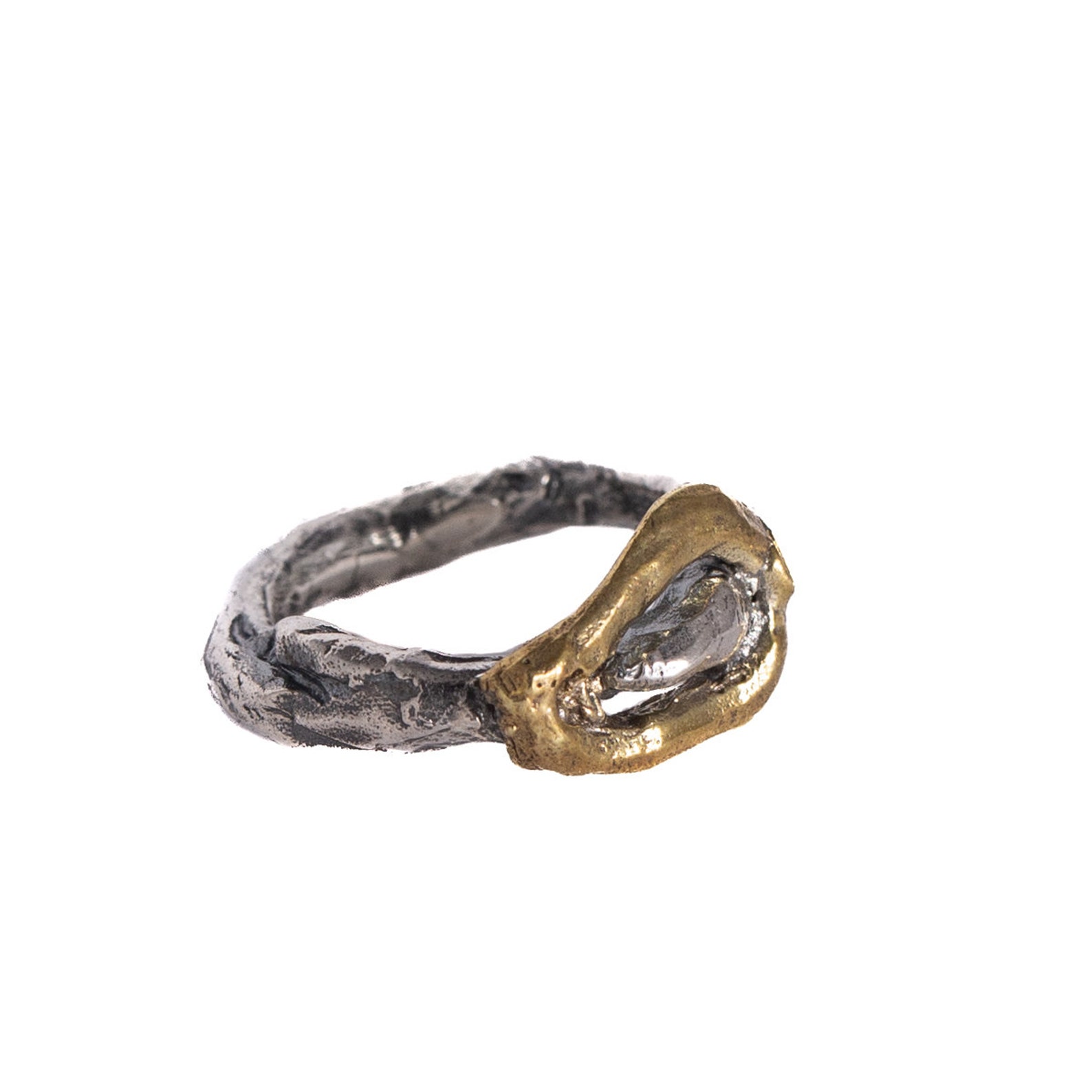 Ring Fob Rugged Hanha Ring, Rugged Chain Ring, Mixed Silver and Brass Ring, Mixed Chain ...