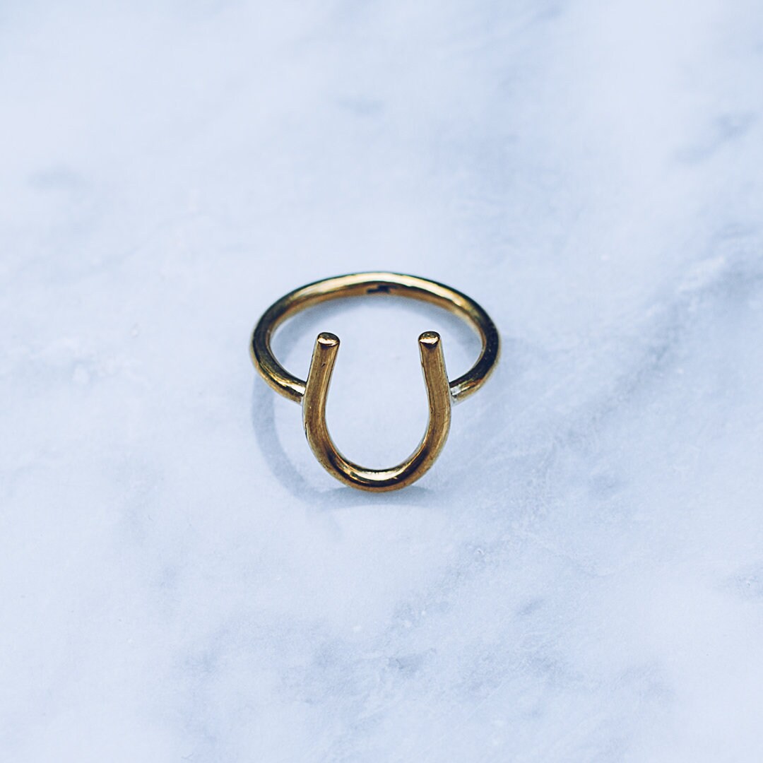Lucky Gold Plated CZ Bling Horseshoe Ring for Men,Iced Out