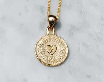 Gravierte Herzkette | 24K vergoldete Herz-Münzen-Halskette für Frauen, Gold-Herz-Halskette